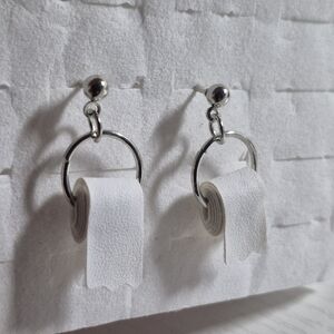 Silver Hoop Earrings with White Roll Charm